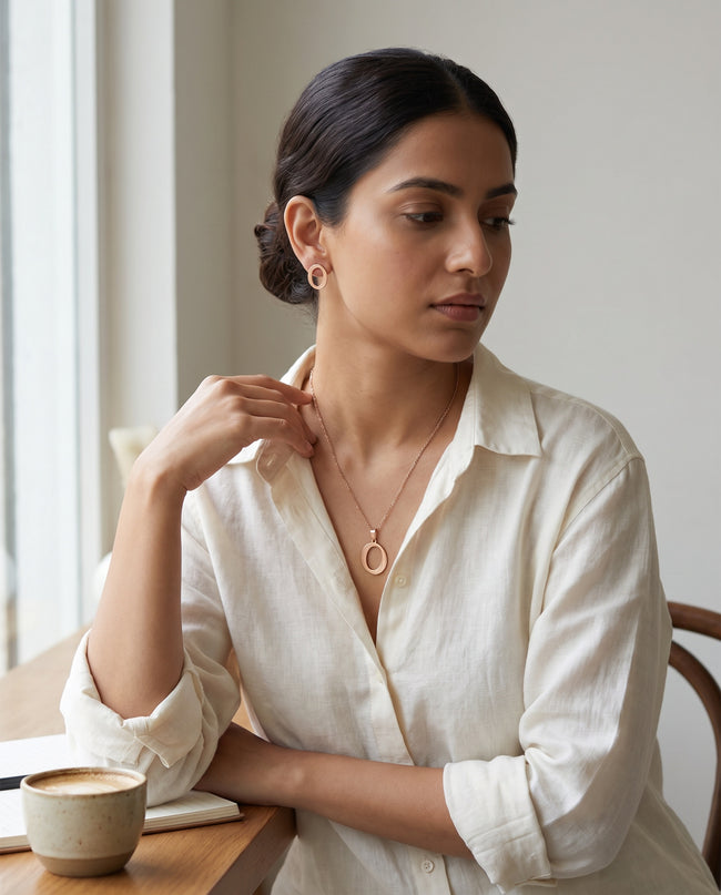 Alora Rose Gold Oval Pendant Necklace Set Main Image
