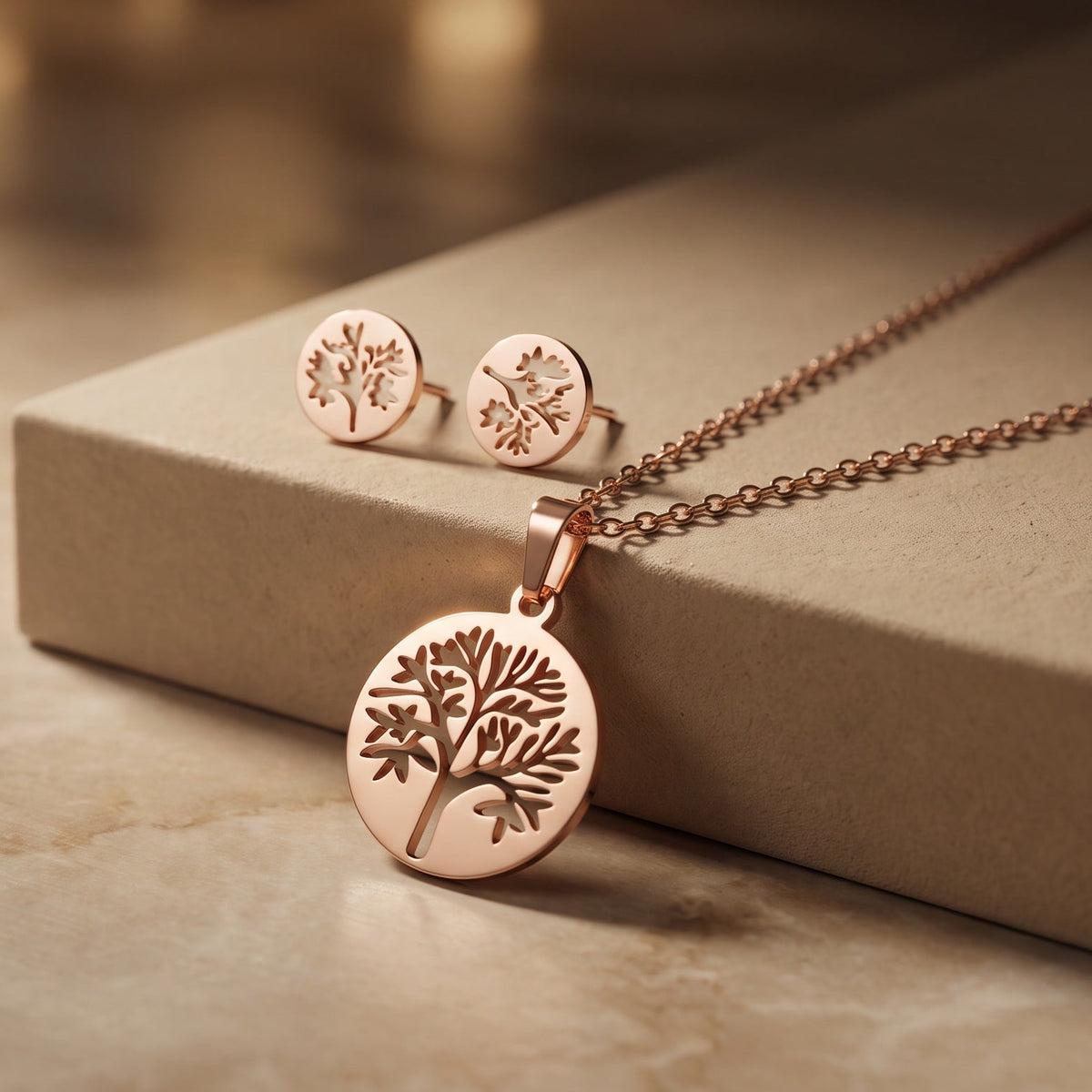 Vanya Rose Gold Tree of Life Necklace Set