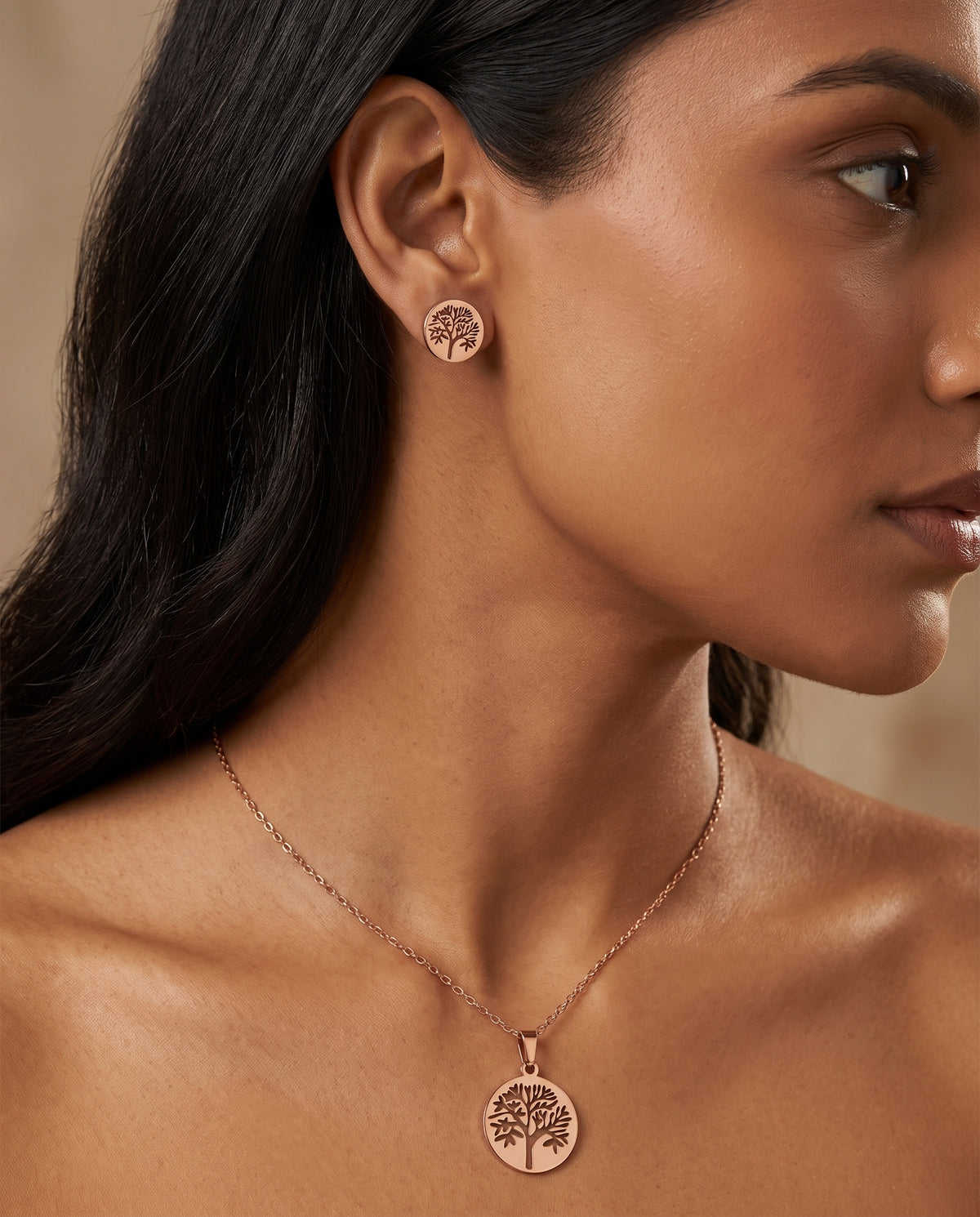 Vanya Rose Gold Tree of Life Necklace Set