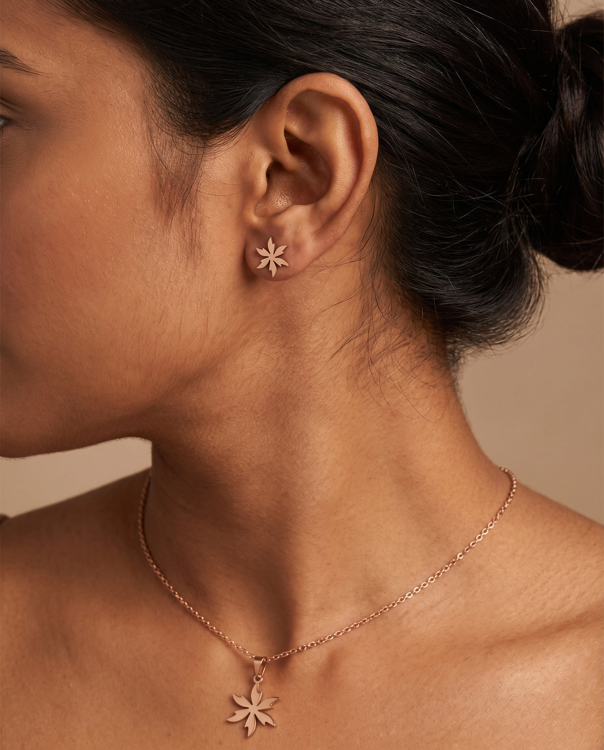 Kaia Rose Gold Leaf Necklace Set