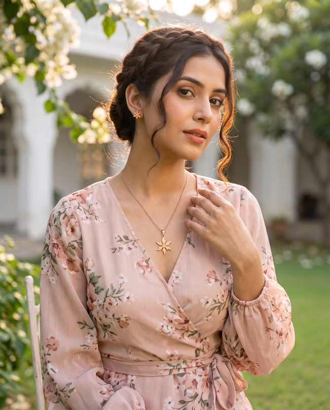 Kaia Rose Gold Leaf Necklace Set Main Image