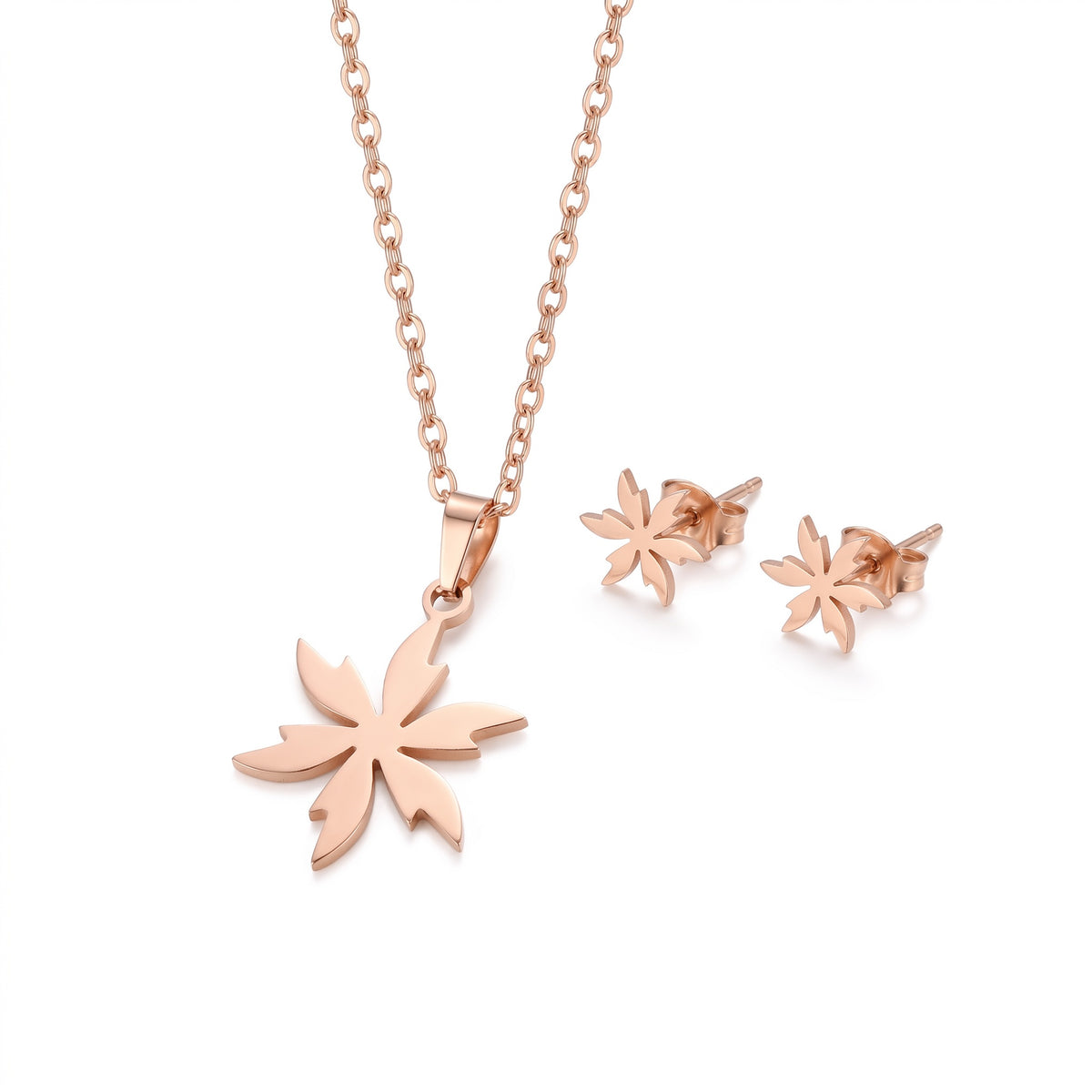 Kaia Rose Gold Leaf Necklace Set