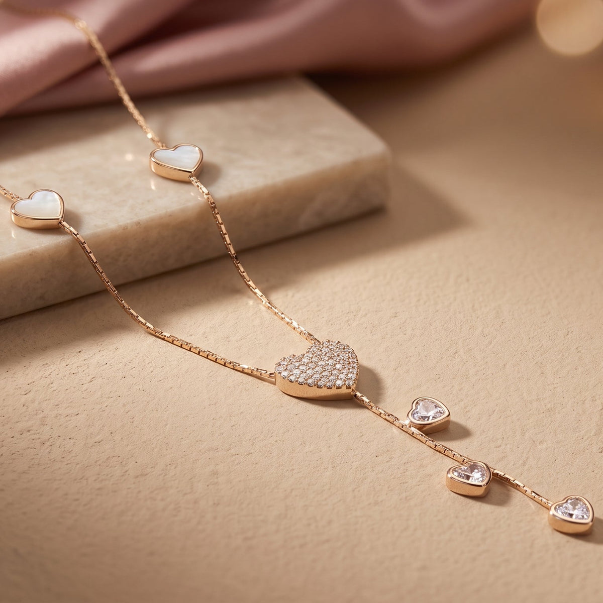 Amora Crystal Heart Drop Necklace