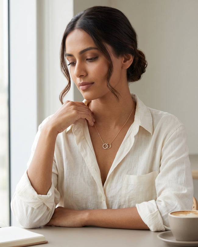 Eterna Interlocking Crystal Circle Rose Gold Necklace Main Image